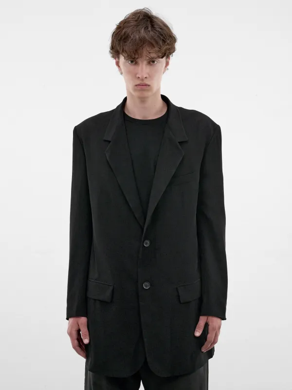 Black Relaxed Side Zip Blazer (HW-J09-500-1-BLACK) made by Yohji Yamamoto