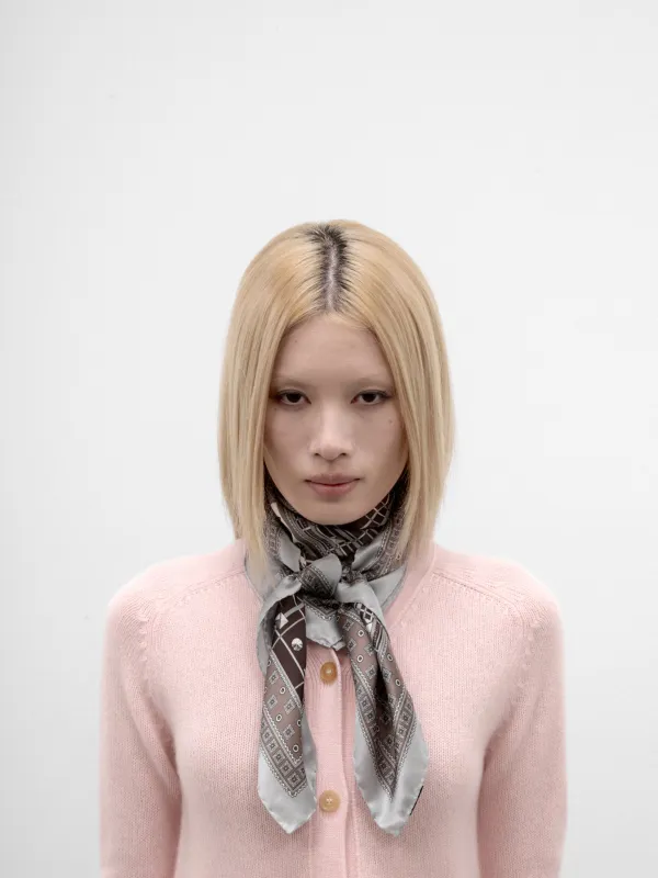 Gray Silk Patterned Scarf (AC-UX-SCAR000022-GREY-BROWN) made by Acne Studios