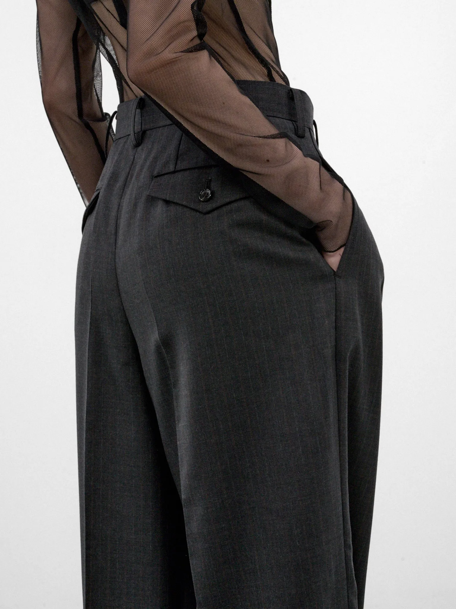 Charcoal Wool Pleated Wide Trousers (JR-P006-W26-CHARCOAL) sold by lorenzo product image thumbnail 4