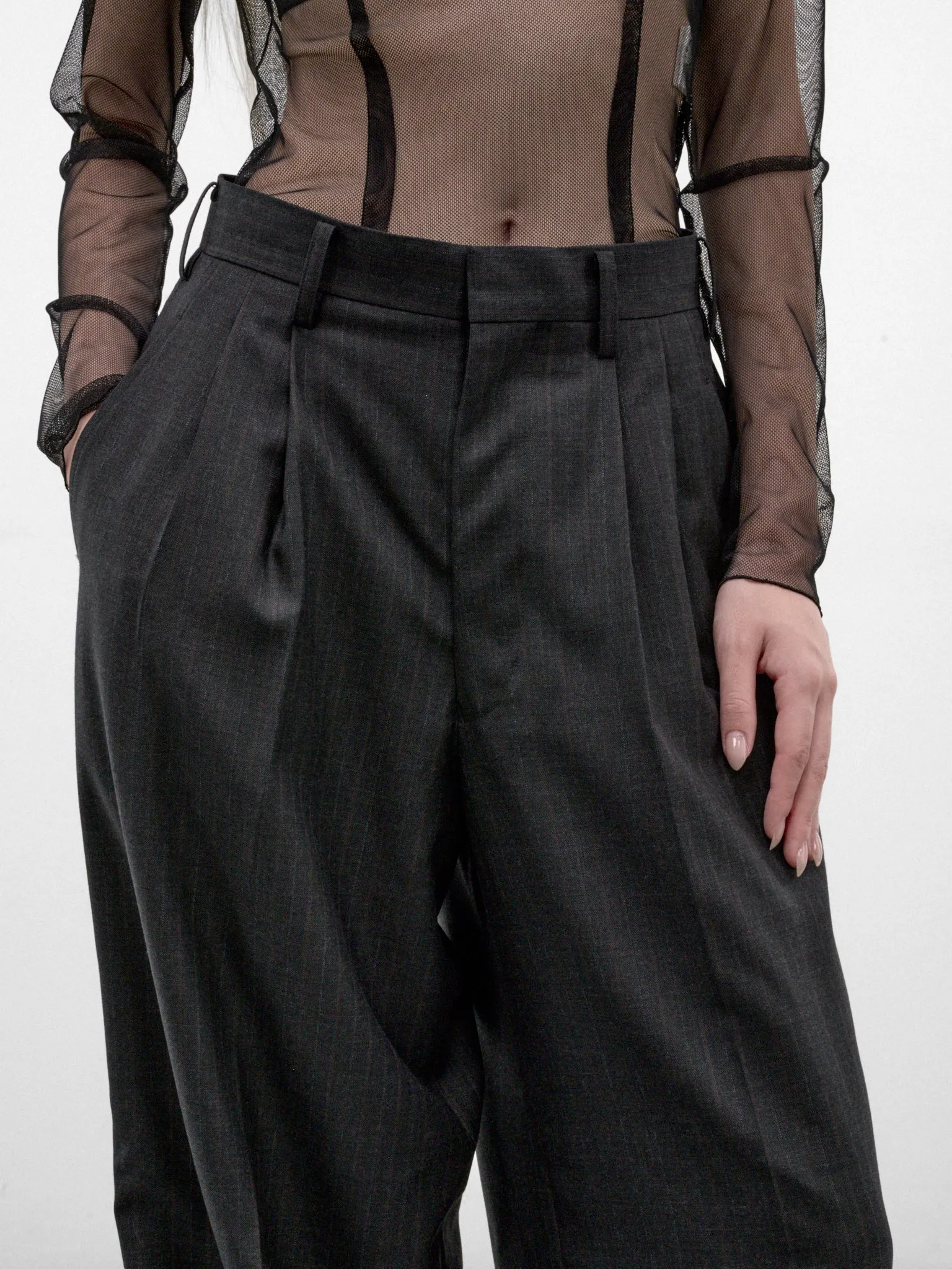 Charcoal Wool Pleated Wide Trousers (JR-P006-W26-CHARCOAL) sold by lorenzo product image thumbnail 5