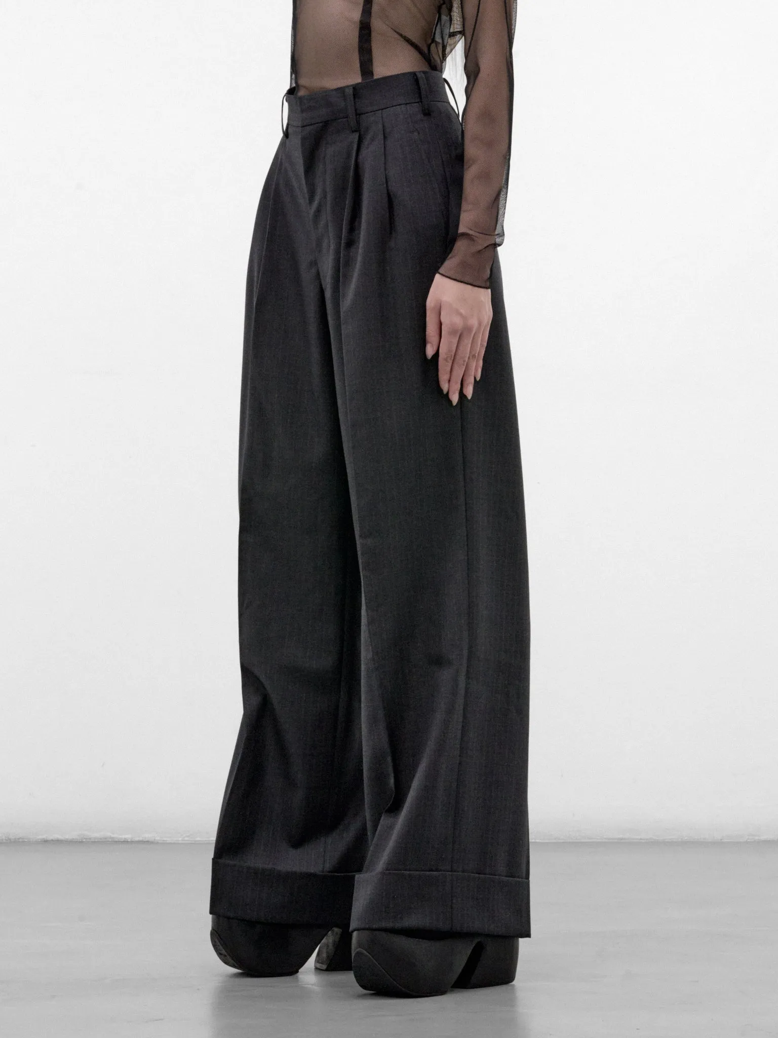 Charcoal Wool Pleated Wide Trousers (JR-P006-W26-CHARCOAL) sold by lorenzo product image thumbnail 2