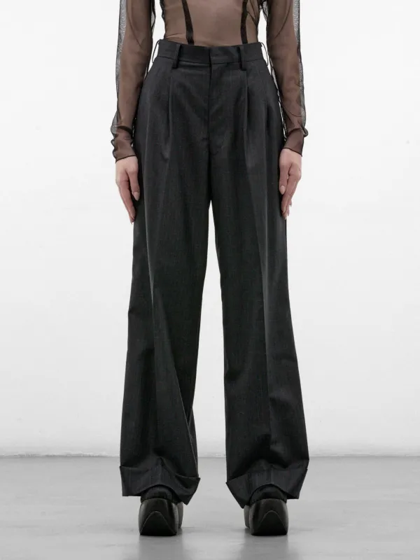 Charcoal Wool Pleated Wide Trousers (JR-P006-W26-CHARCOAL) made by Junya Watanabe