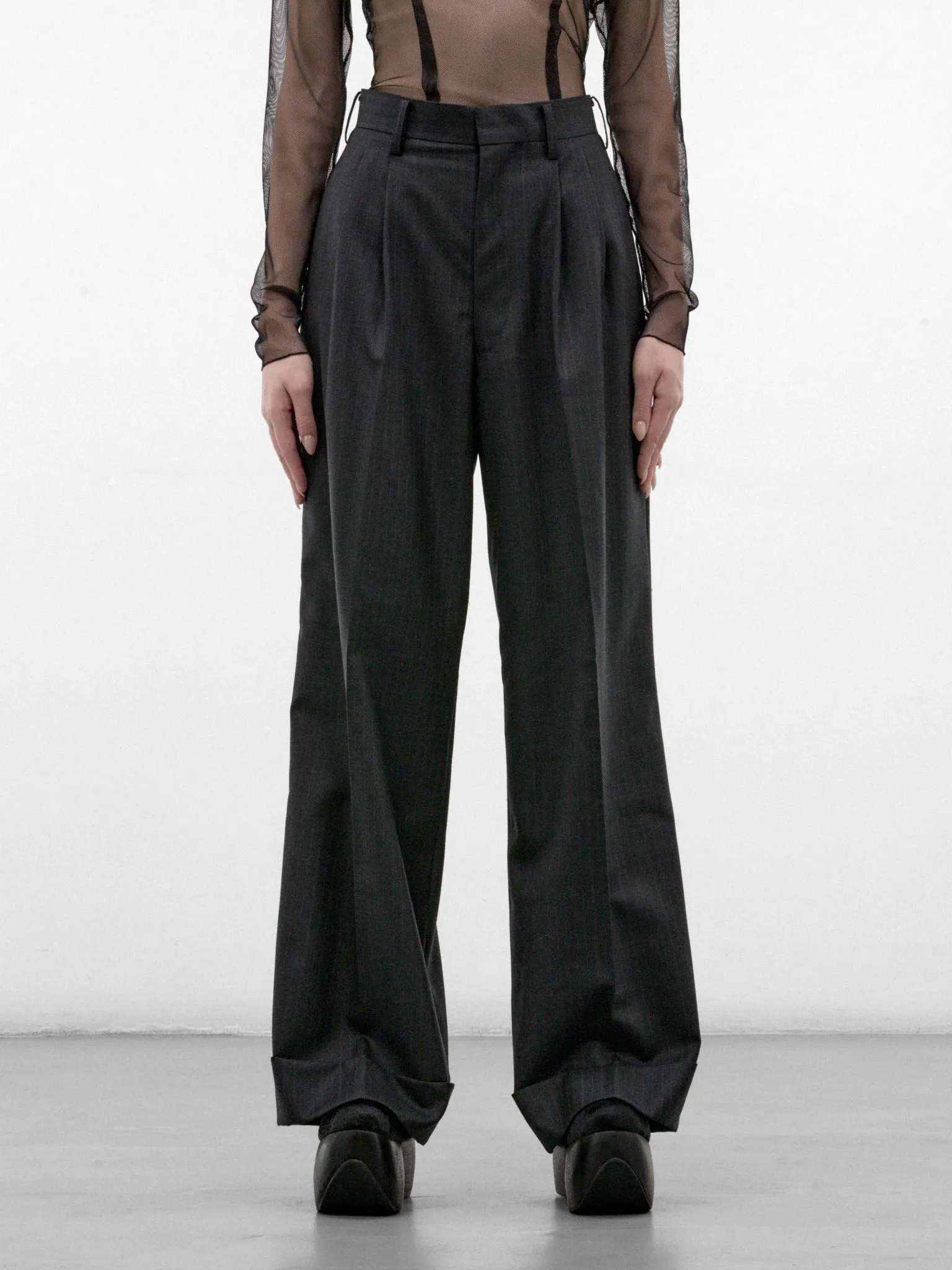 Charcoal Wool Pleated Wide Trousers (JR-P006-W26-CHARCOAL) sold by lorenzo