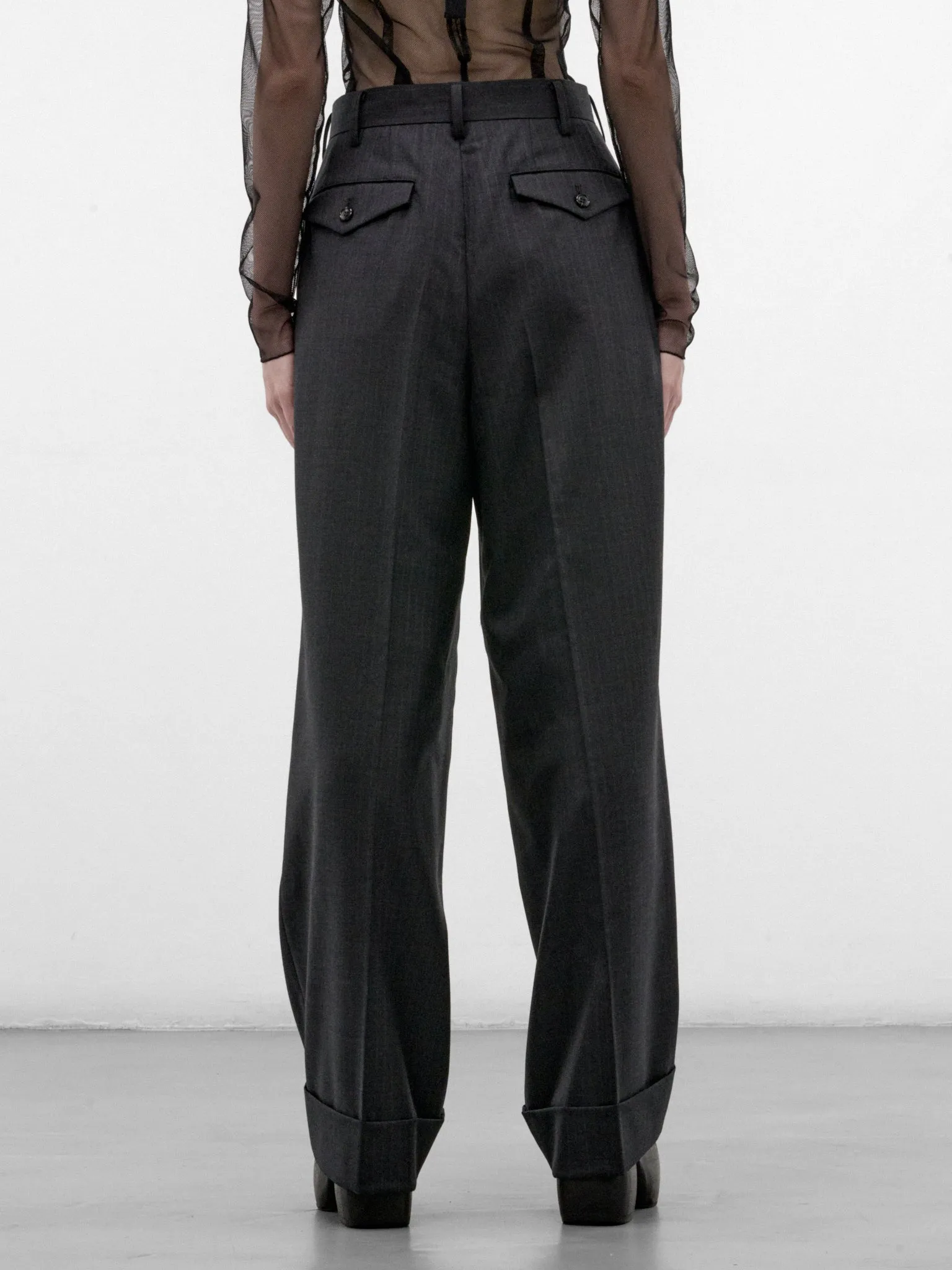 Charcoal Wool Pleated Wide Trousers (JR-P006-W26-CHARCOAL) sold by lorenzo product image thumbnail 3