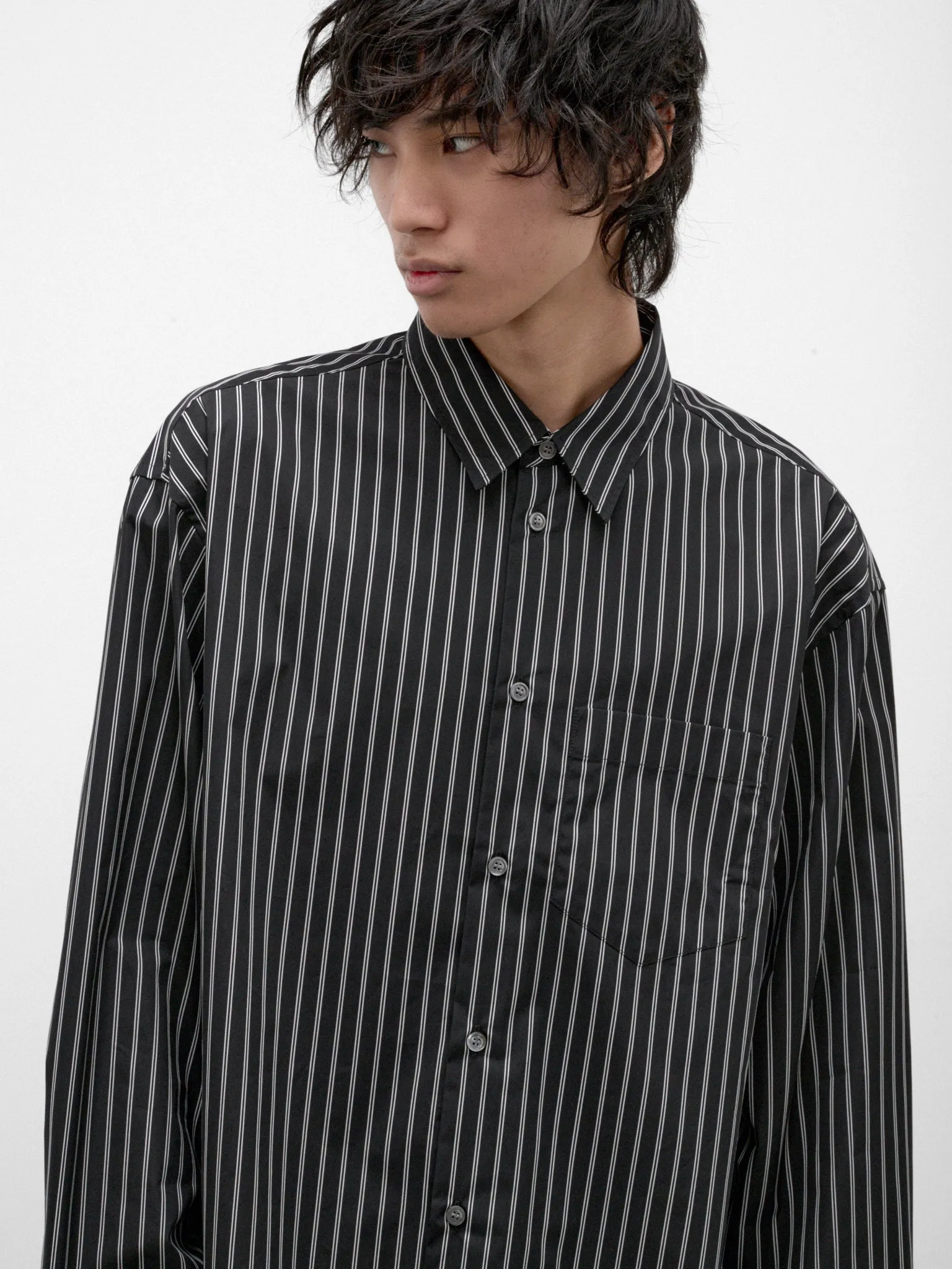 Black Pinstripe Long Sleeve Shirt (CUMU0394S0-UTC659-BLACK) sold by lorenzo product image thumbnail 4