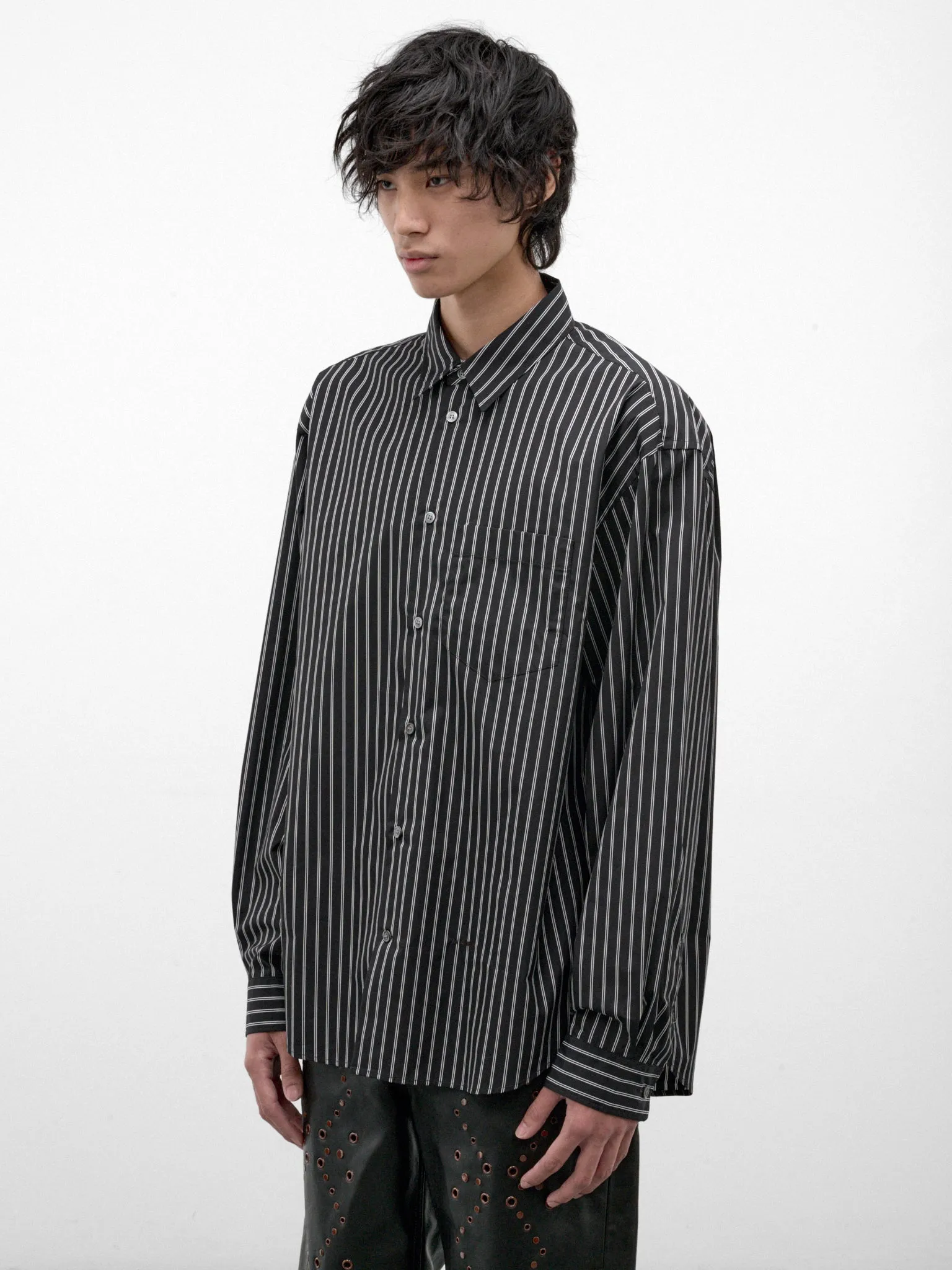 Black Pinstripe Long Sleeve Shirt (CUMU0394S0-UTC659-BLACK) sold by lorenzo product image thumbnail 2