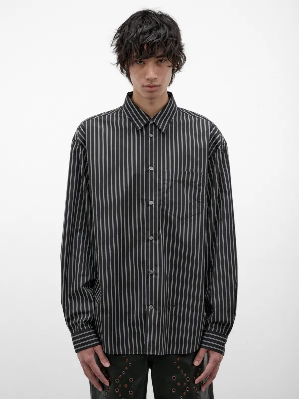 Black Pinstripe Long Sleeve Shirt (CUMU0394S0-UTC659-BLACK) made by Marni