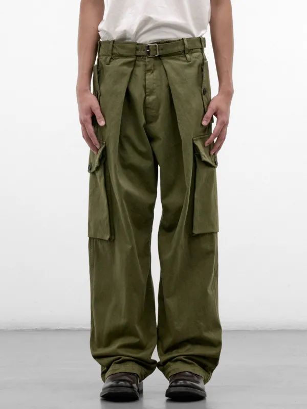 Khaki Cotton Cargo Trousers (H526Y04WK1-KHAKI-GREEN) made by Loewe