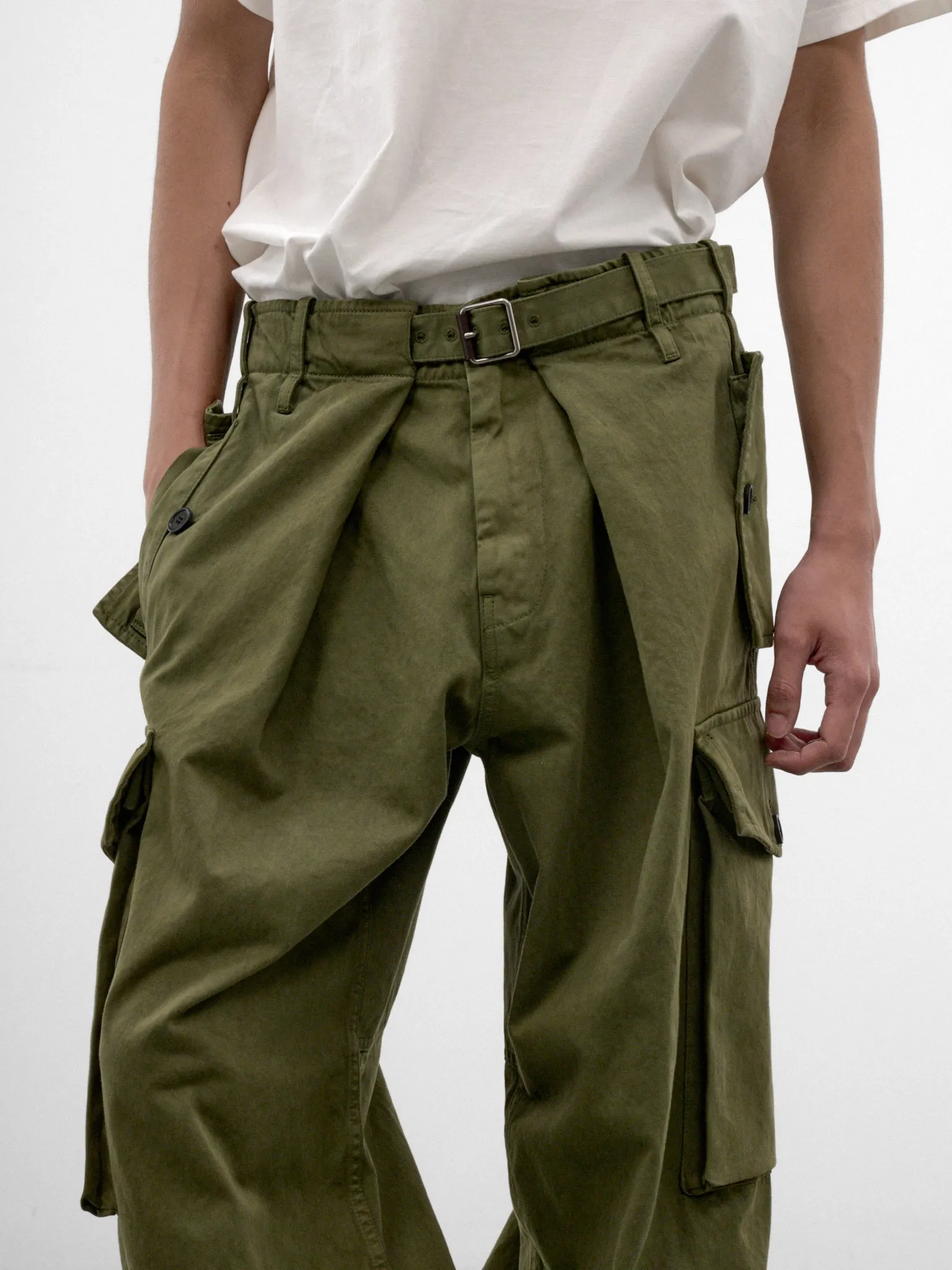 Khaki Cotton Cargo Trousers (H526Y04WK1-KHAKI-GREEN) sold by lorenzo product image thumbnail 5