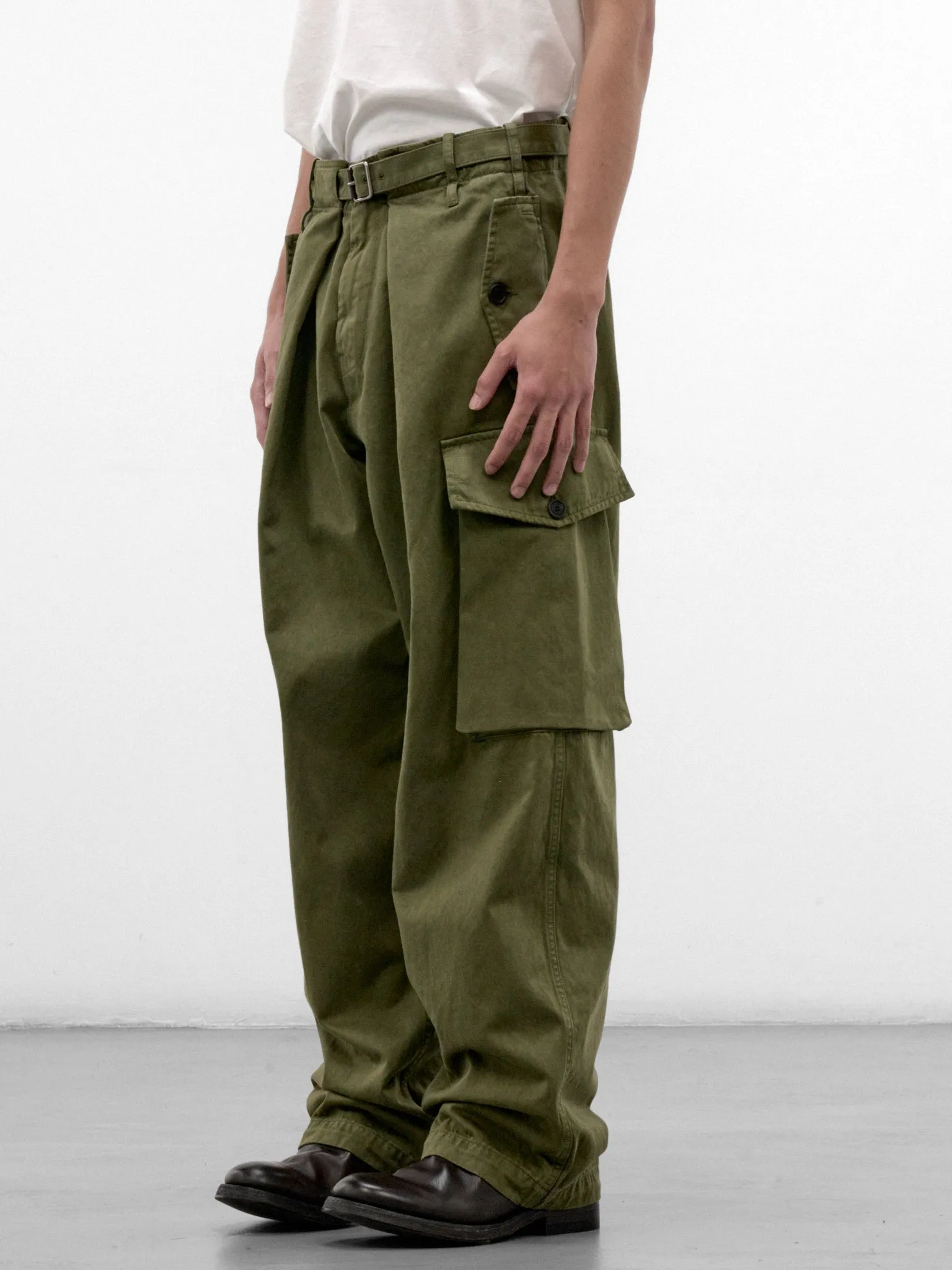 Khaki Cotton Cargo Trousers (H526Y04WK1-KHAKI-GREEN) sold by lorenzo product image thumbnail 2