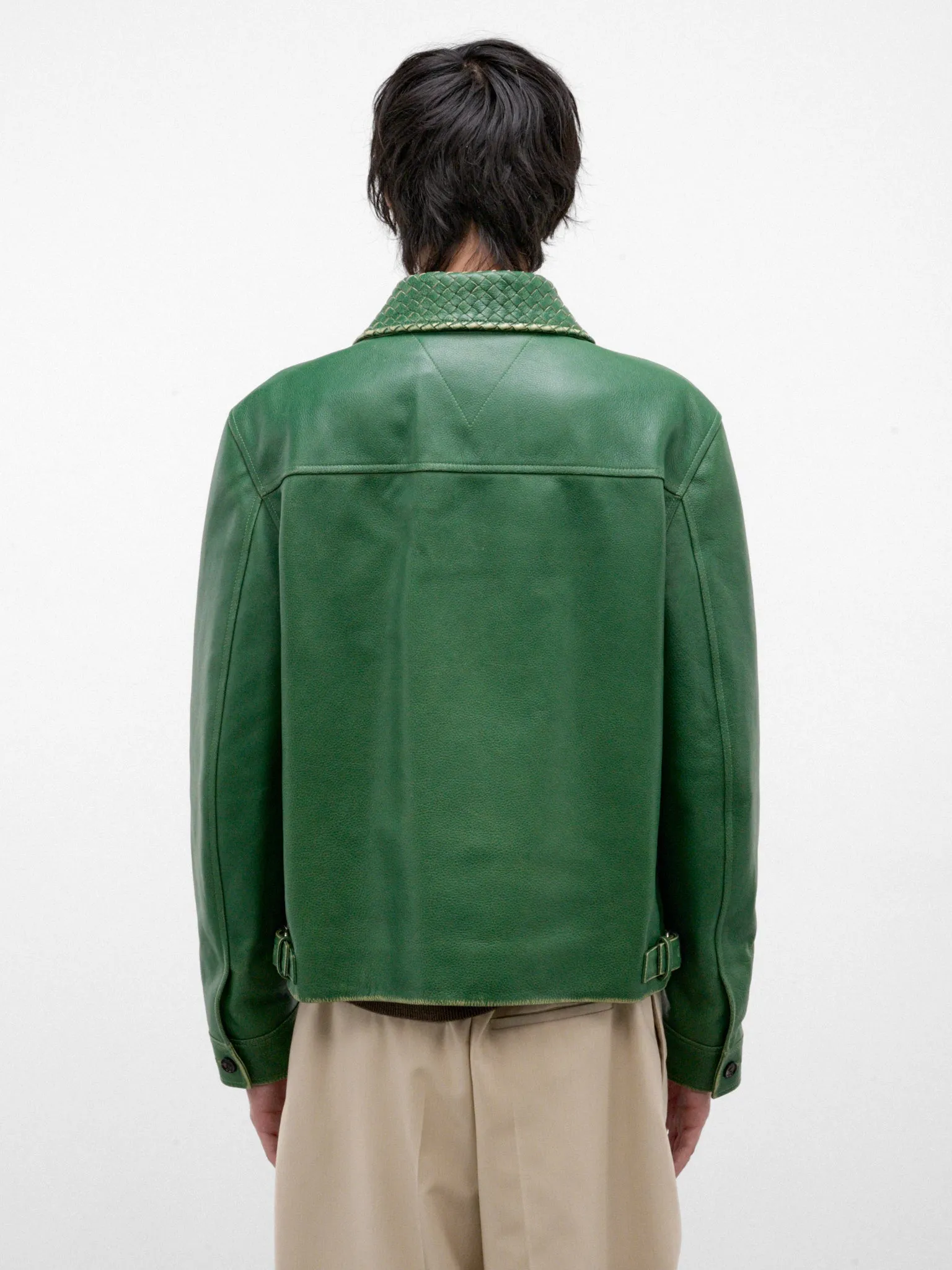 Green Leather Intrecciato Collar Jacket (A0046DV6M20-3086-MALACHITE) sold by lorenzo product image thumbnail 3