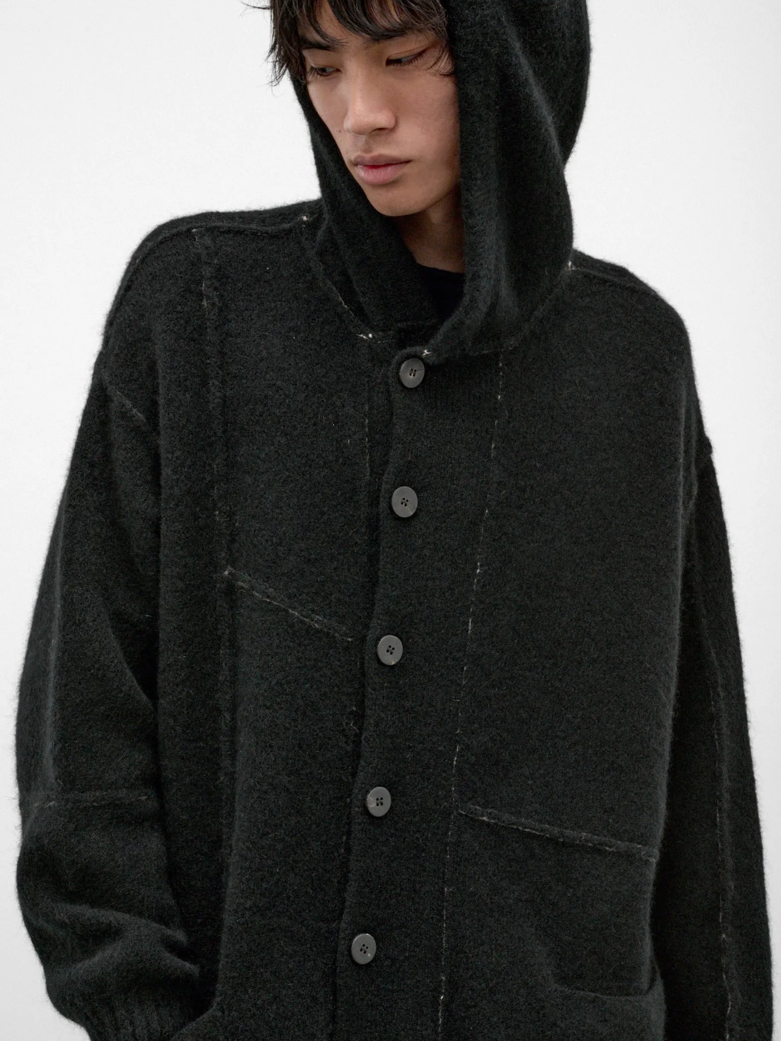 Black Wool-Yak Hooded Coat (UK07F26-BLACK) sold by lorenzo product image thumbnail 5