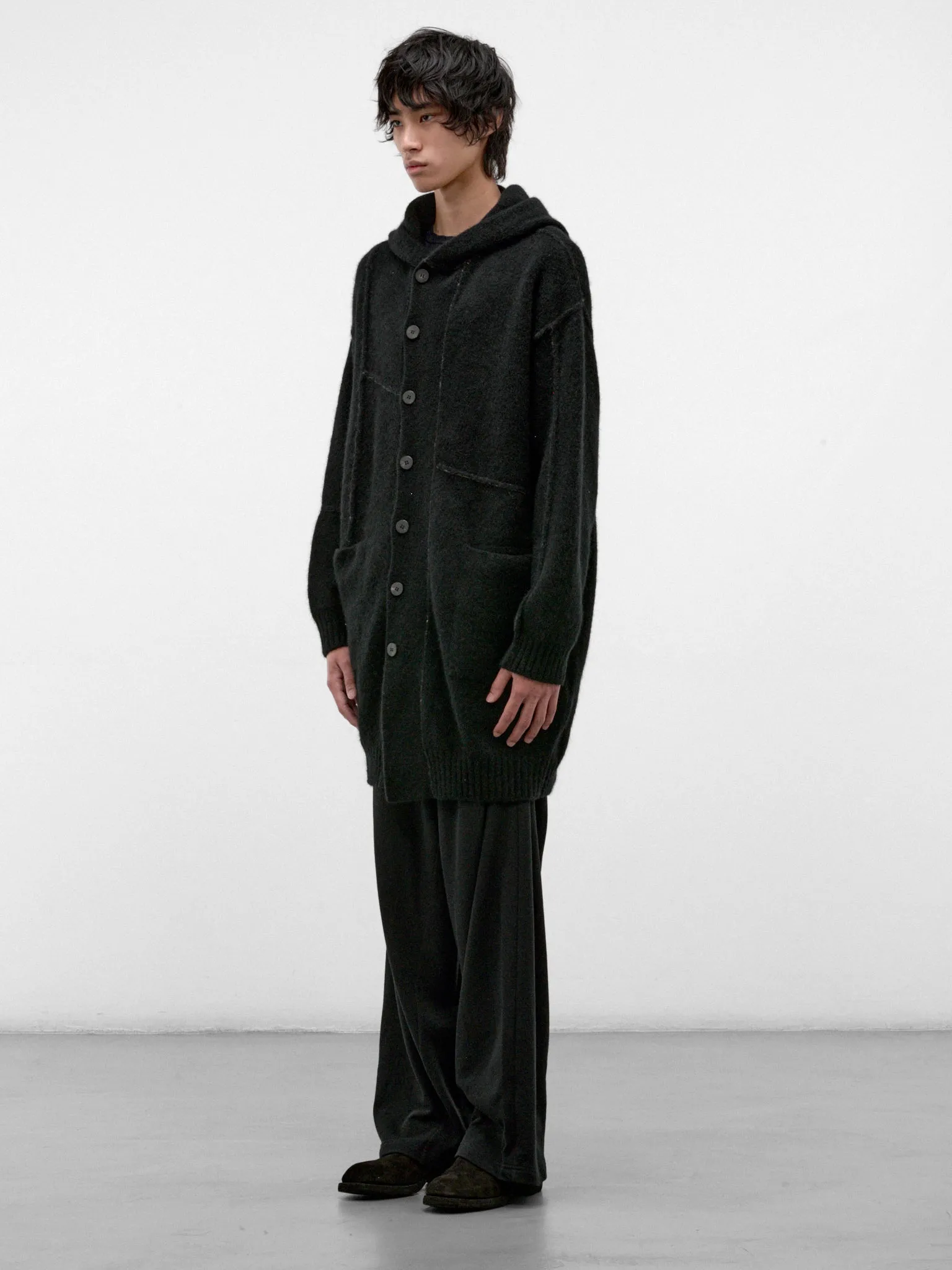 Black Wool-Yak Hooded Coat (UK07F26-BLACK) sold by lorenzo product image thumbnail 2