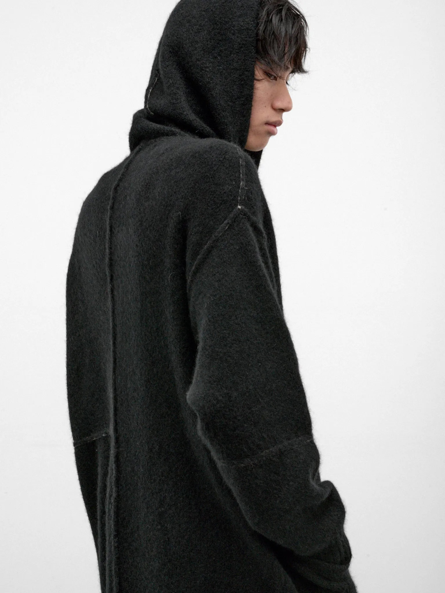 Black Wool-Yak Hooded Coat (UK07F26-BLACK) sold by lorenzo product image thumbnail 4