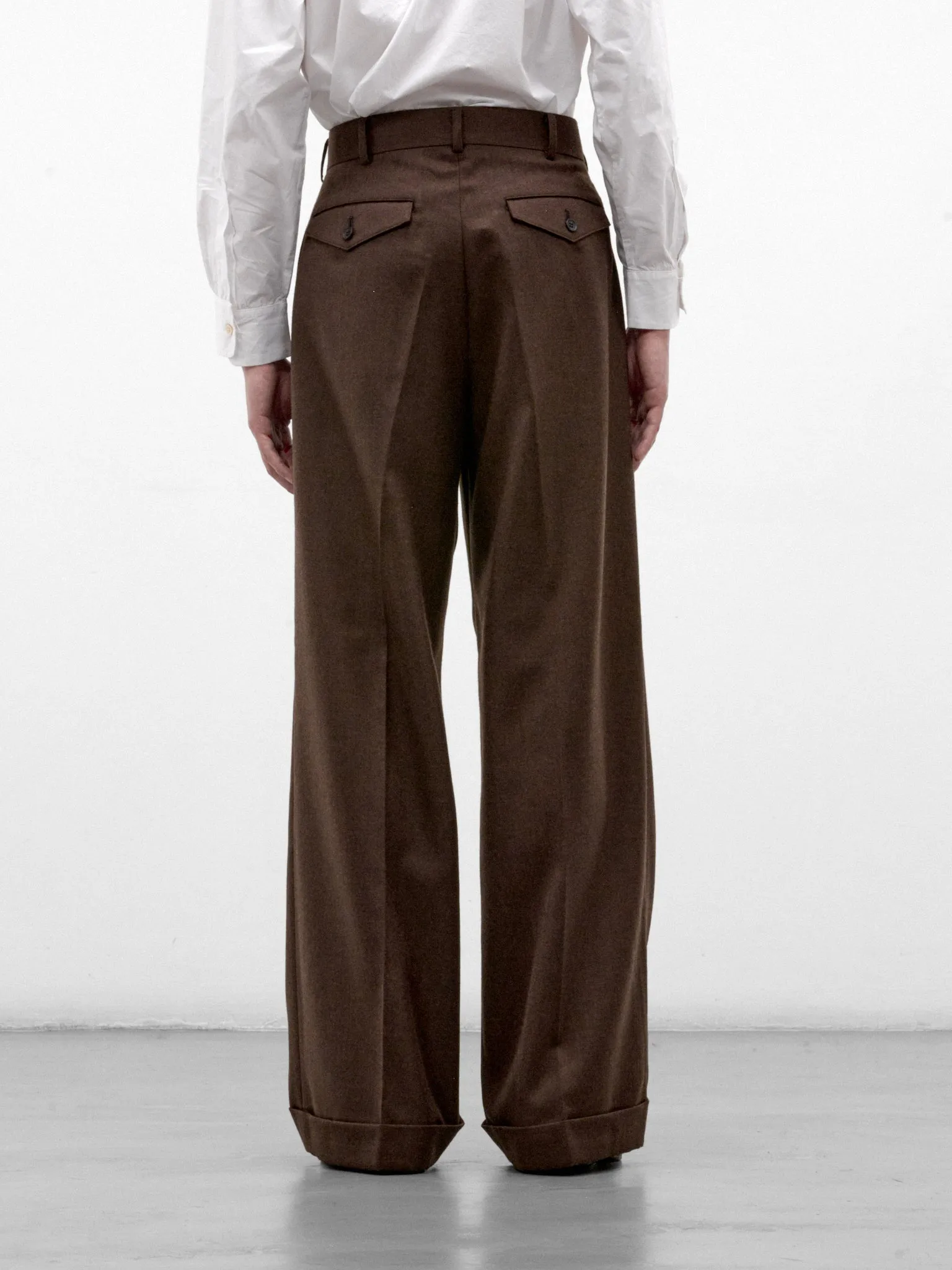 Brown Wool Pleated Wide Trousers (WR-P031-W26-BROWN) sold by lorenzo product image thumbnail 3
