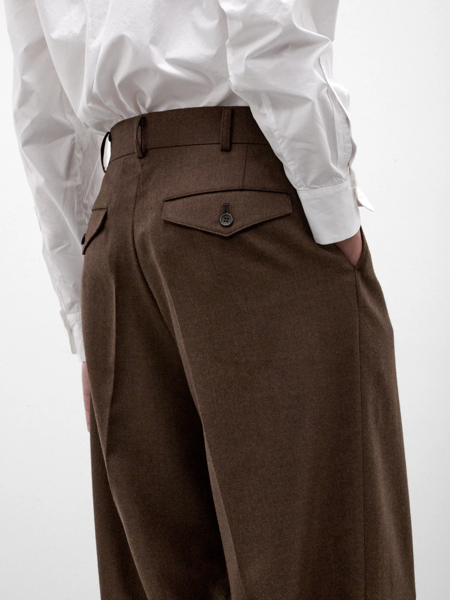 Brown Wool Pleated Wide Trousers (WR-P031-W26-BROWN) sold by lorenzo product image thumbnail 5
