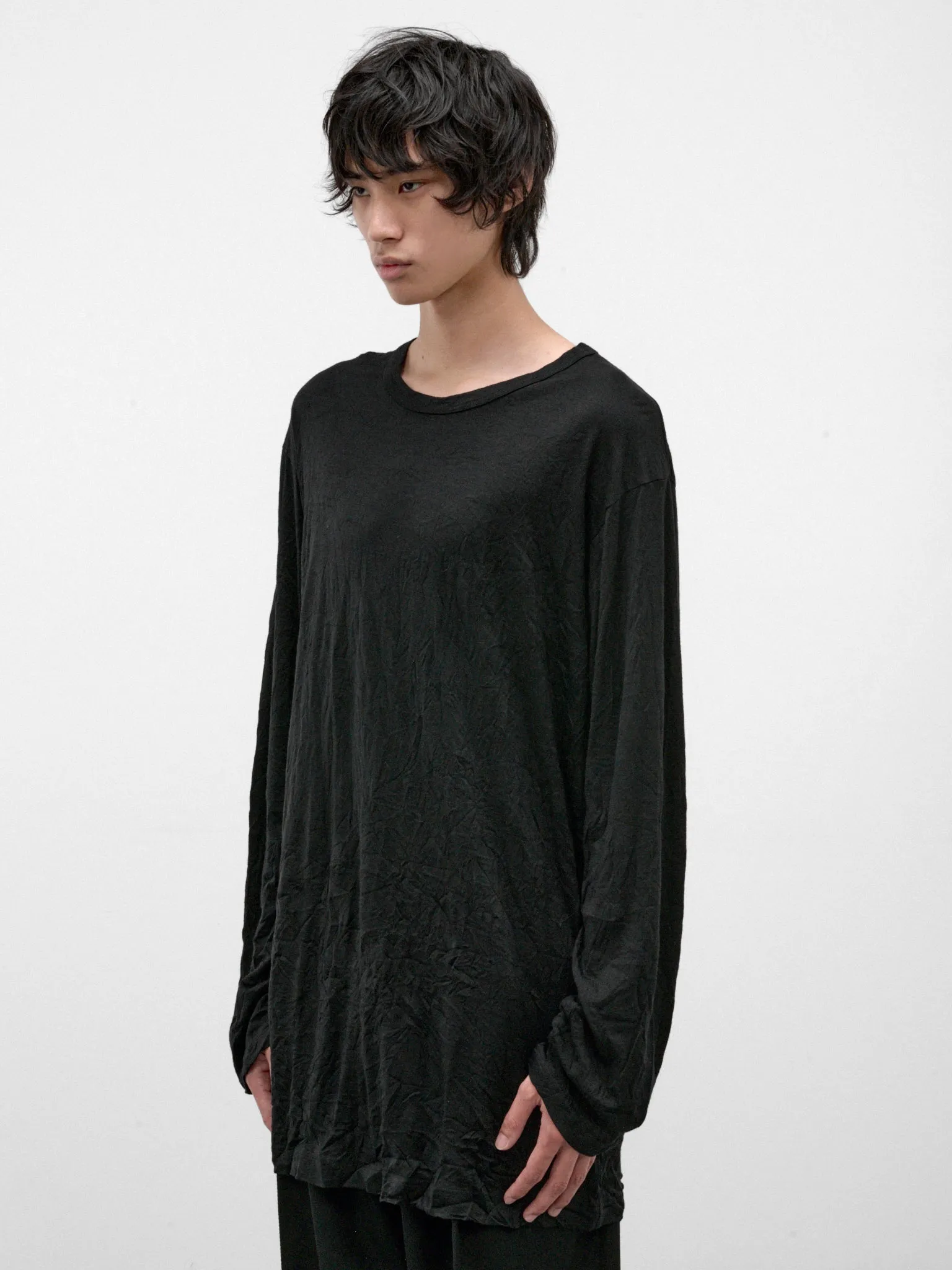 Black Wool Long Sleeve Tee (HW-T09-171-2-BLACK) sold by lorenzo product image thumbnail 2