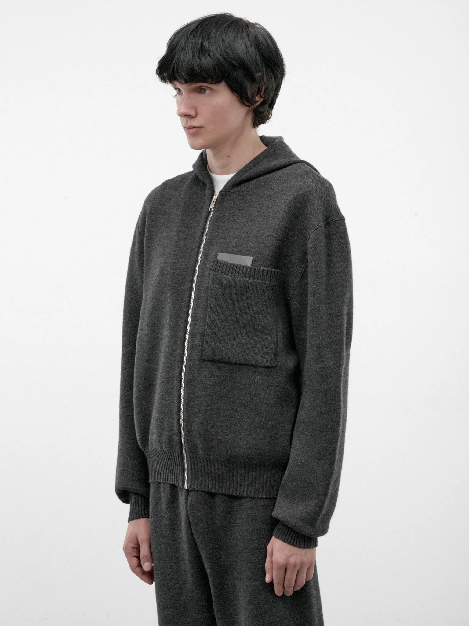 Gray Wool-Cashmere Zip Hoodie (A005DNV70E0-1510-DARK-SLATE-ME) sold by lorenzo product image thumbnail 2