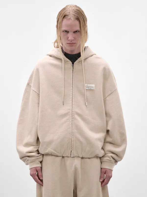 Beige Cotton Logo Zip Hoodie (HOU00314AJ00325-BEIGE) made by Jacquemus