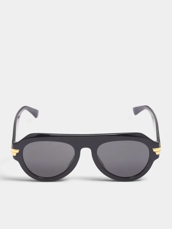 Black Acetate Aviator Sunglasses (A00998-V2Q30-BLACK-GREY) made by Bottega Veneta