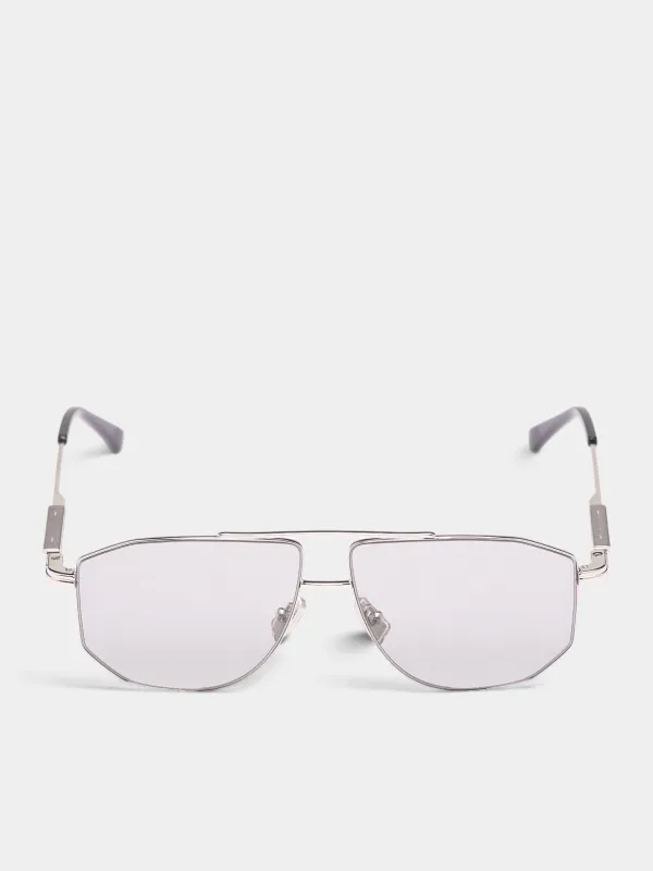 Silver Aviator Sunglasses (A009BT-V4450-8107-SILVER-GREY) made by Bottega Veneta