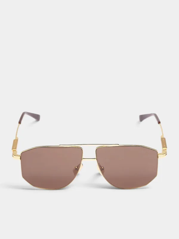 Gold Aviator Sunglasses (A009BT-V4450-1251-GOLD-BROWN) made by Bottega Veneta
