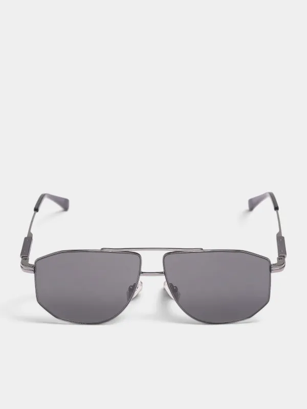 Charcoal Gray Aviator Sunglasses (A009BT-V4450-1231-RUTHENIUM-RU) made by Bottega Veneta