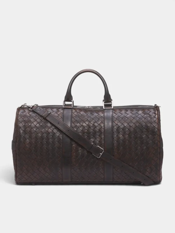 Brown Intrecciato Woven Duffle Bag (A005JHV71Z0-1415-BLACK-BROWN) made by Bottega Veneta