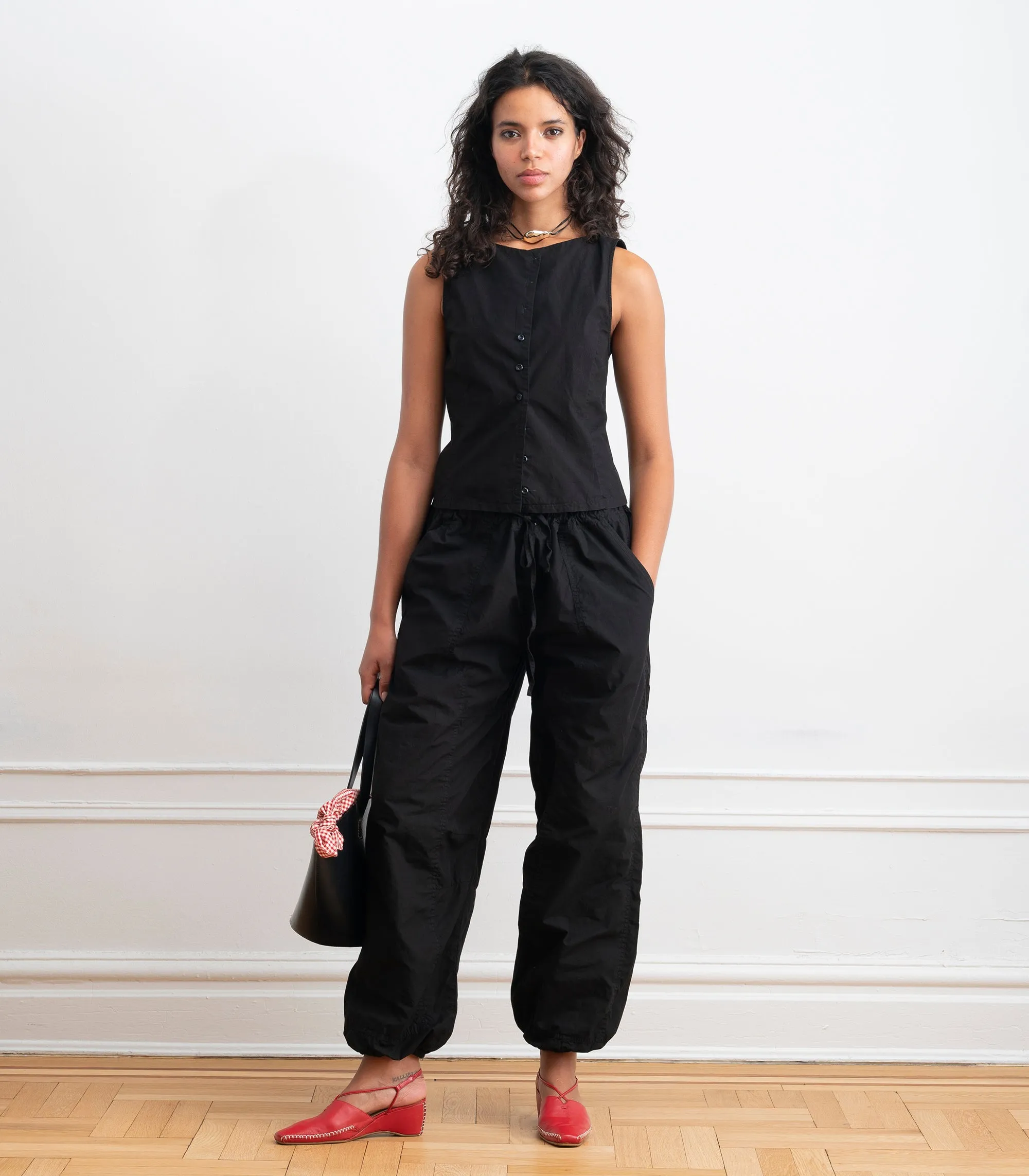 Nara Parachute Leg Drawstring Pants - Black SS26 sold by Loup