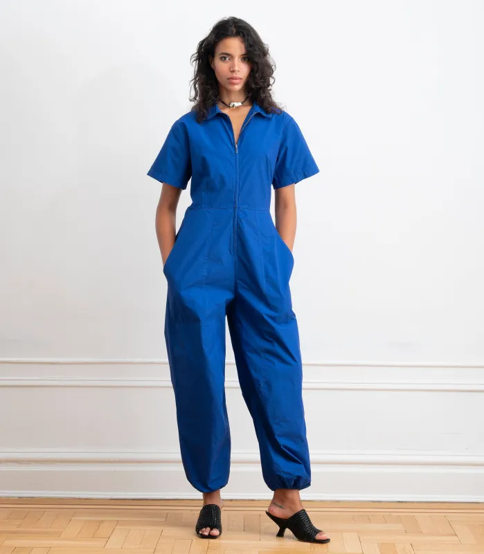Clara Short Sleeve Parachute Leg Jumpsuit - Blueberry made by Loup