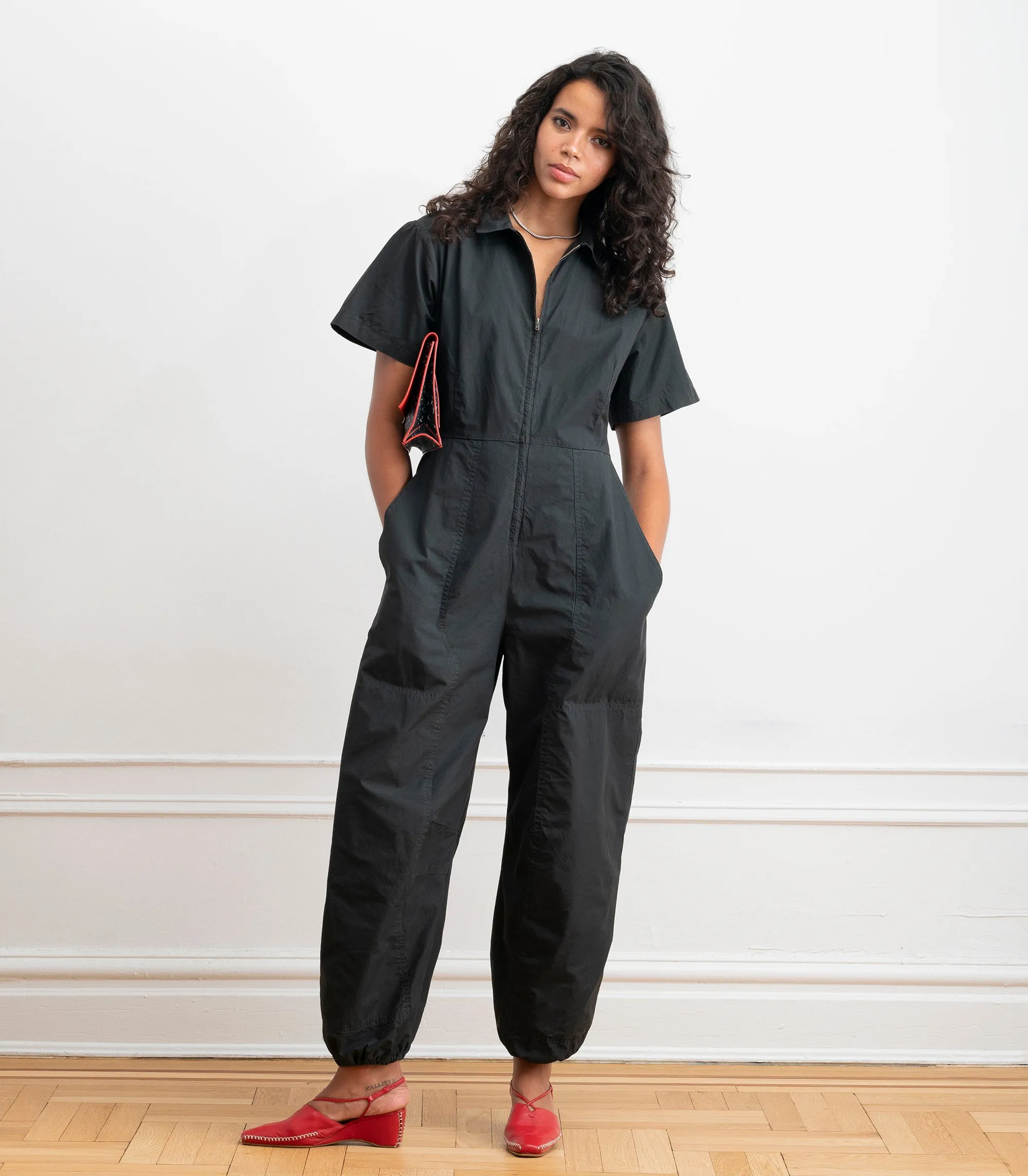Clara Short Sleeve Parachute Leg Jumpsuit - Black sold by Loup