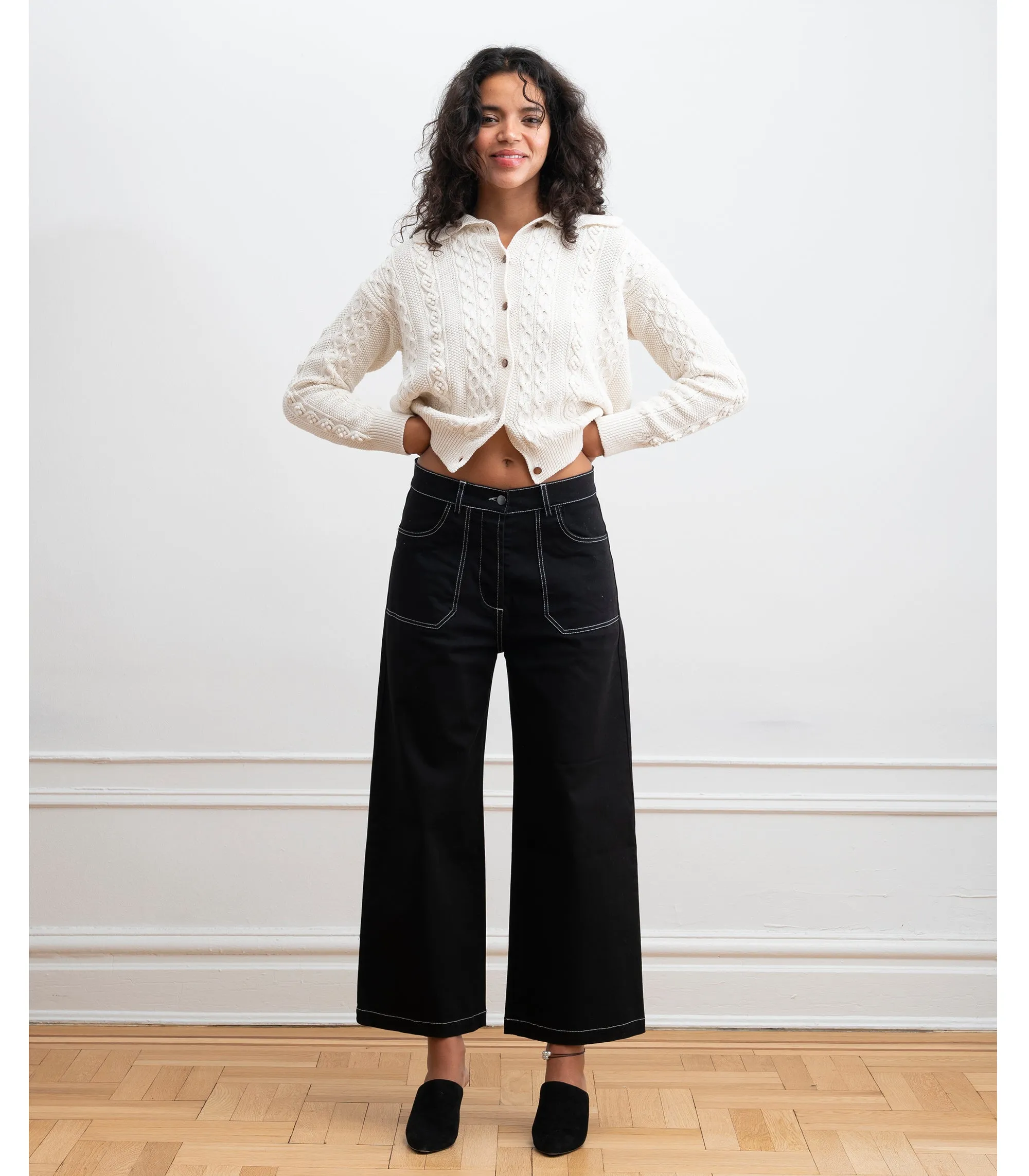 Simone Wide Crop Pants - Black & White sold by Loup