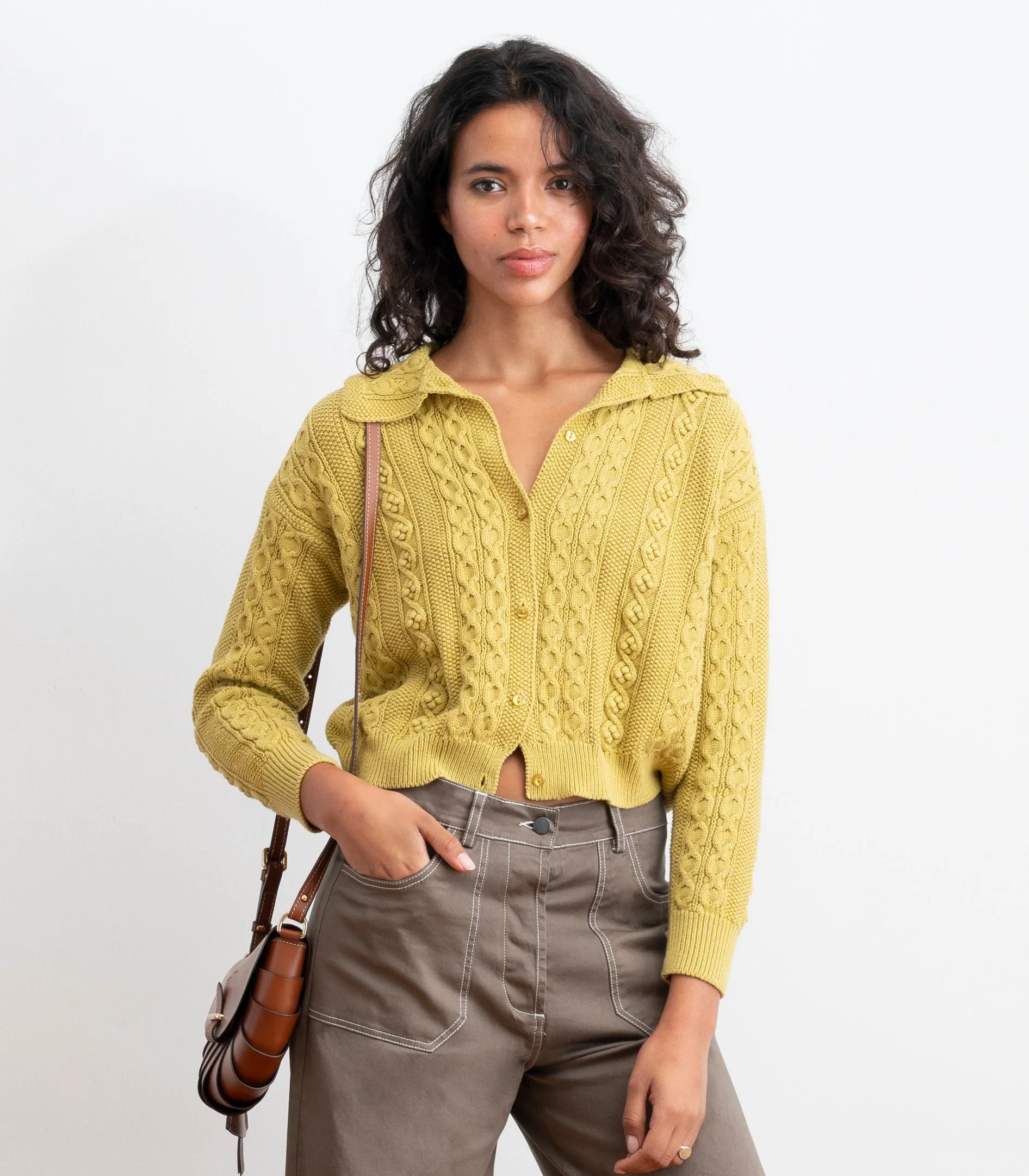 Michelle Cable-Knit Collar Cardigan - Pear SS26 sold by Loup