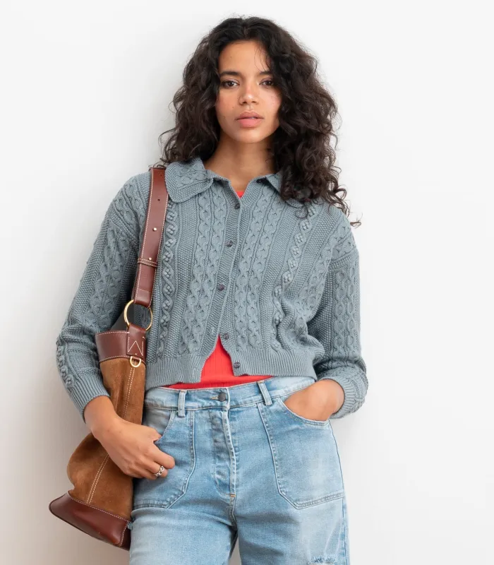 Michelle Cable-Knit Collar Cardigan - Gray SS26 sold by Loup