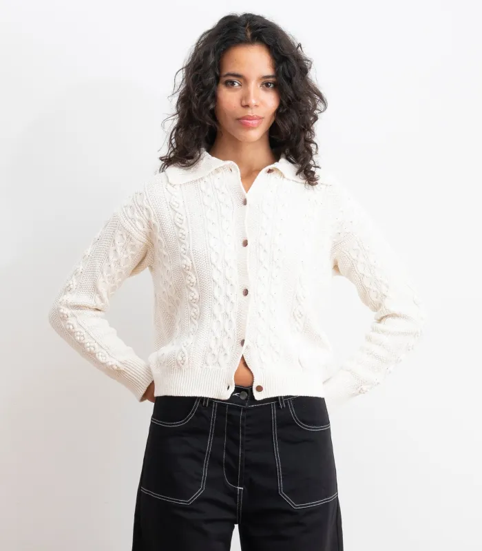 Michelle Cable-Knit Collar Cardigan - Ivory SS26 sold by Loup
