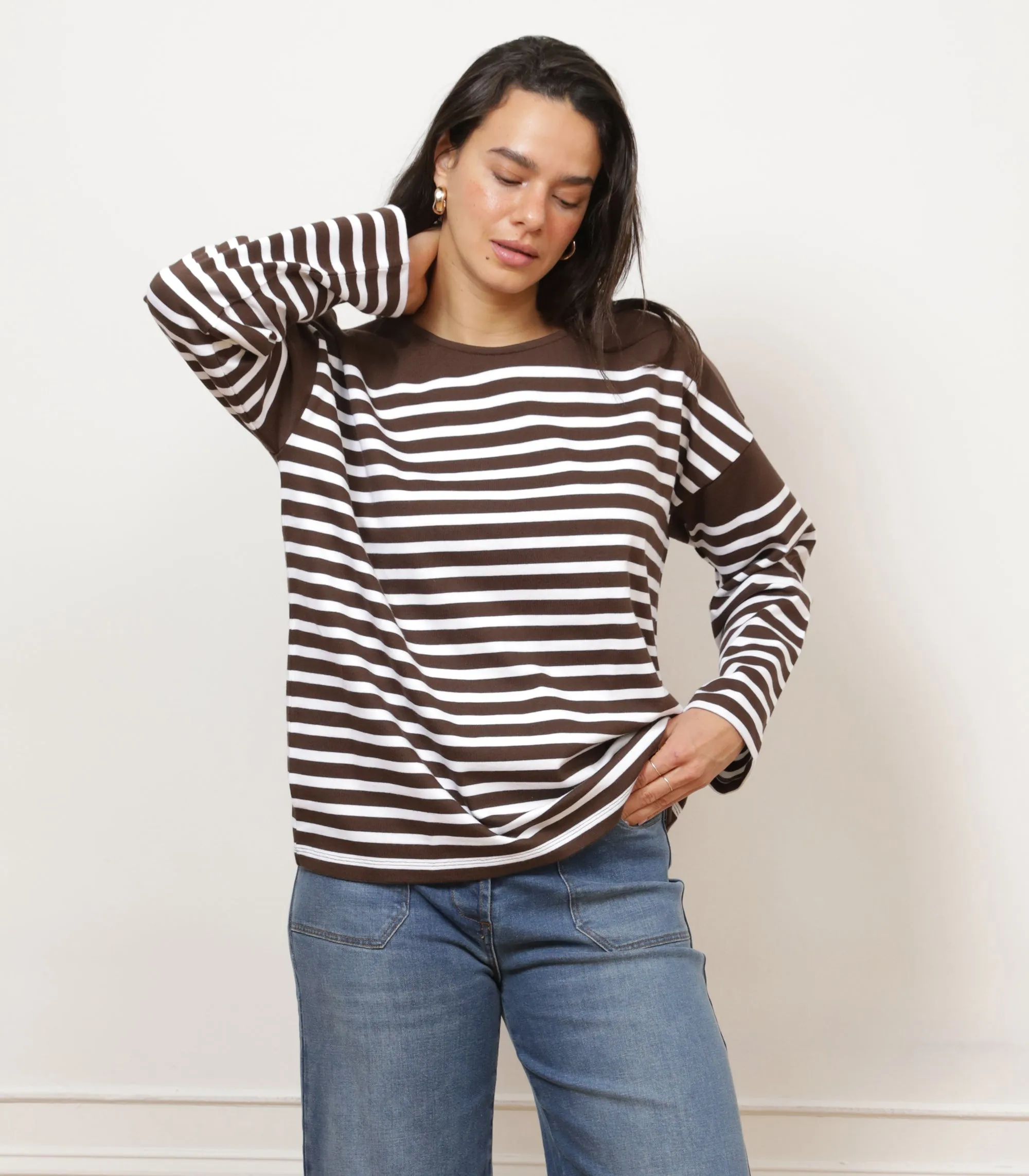 Marianne Stripe Breton Tee - Brown sold by Loup