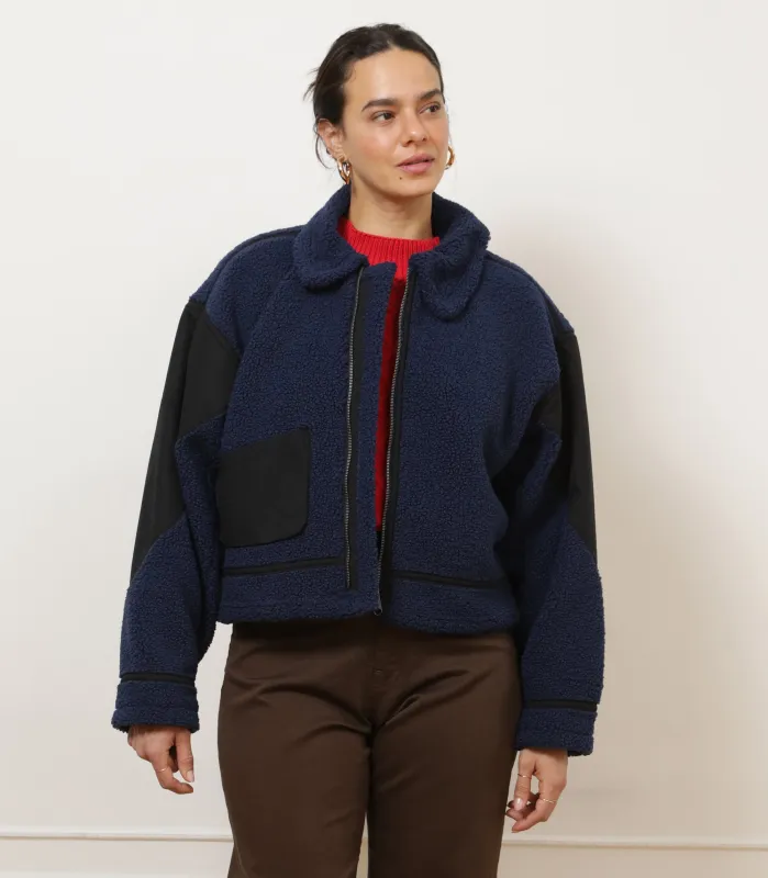 Vanessa Shearling Bomber Jacket - Navy made by Loup