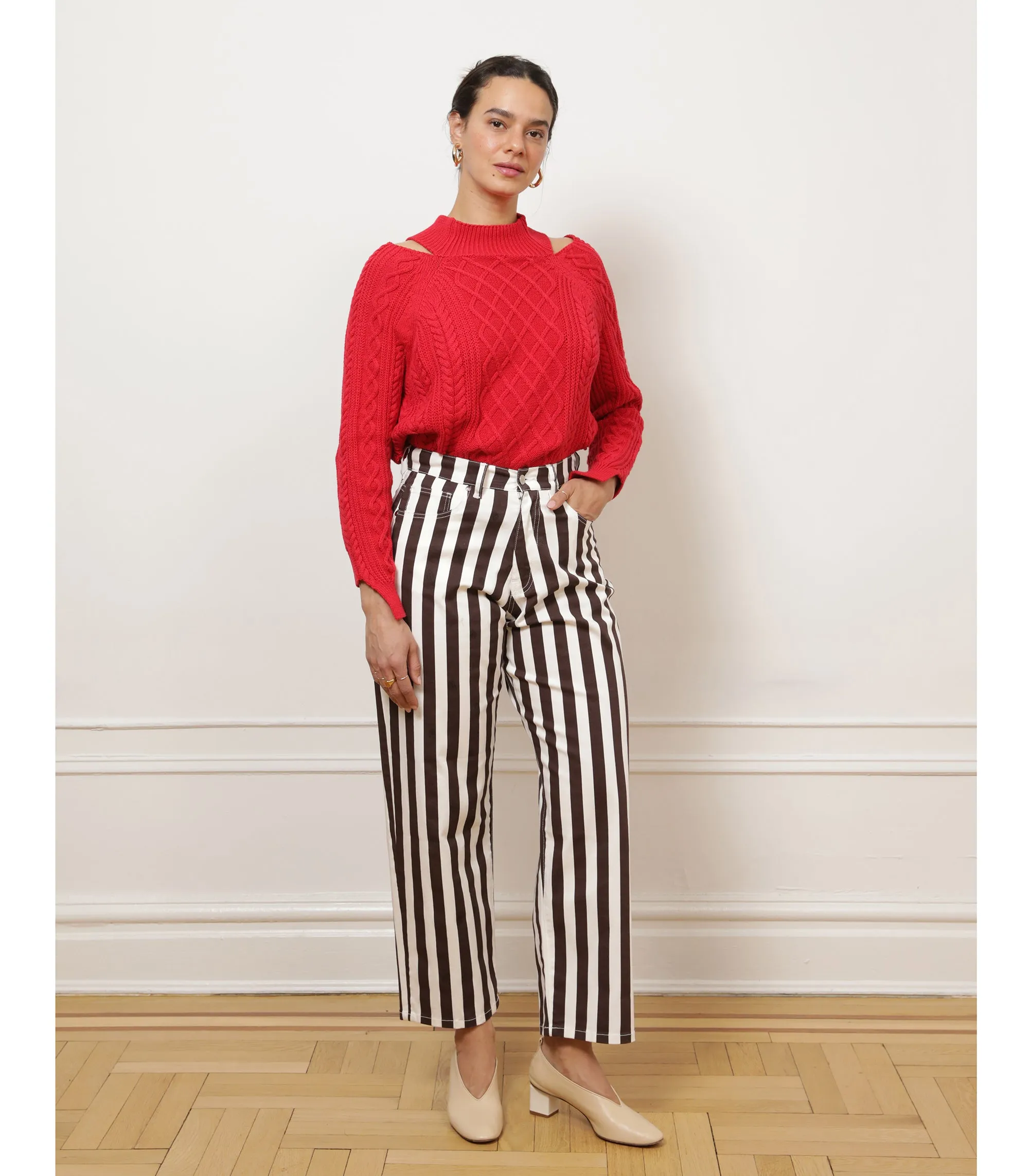 Amelia Barrel Trousers - Chestnut Stripe sold by Loup product image thumbnail 3