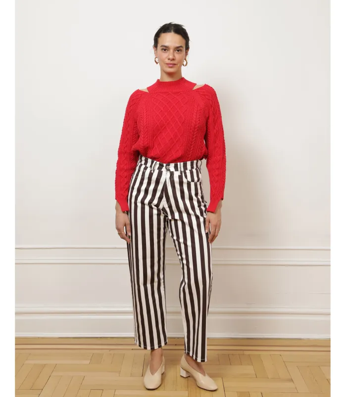Amelia Barrel Trousers - Chestnut Stripe sold by Loup