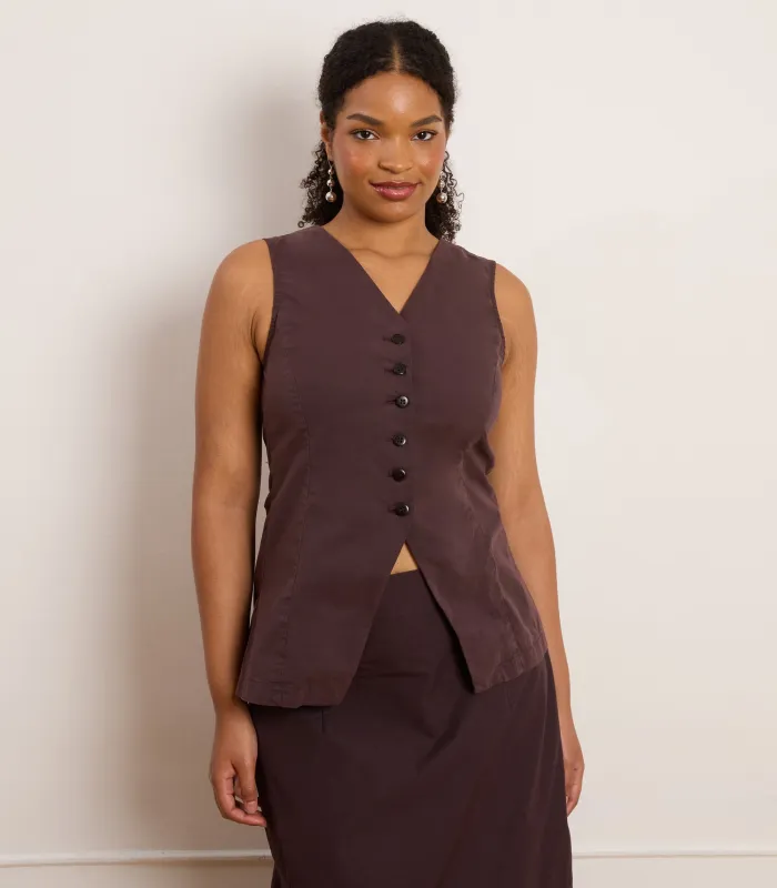Laura Fitted V-Neck Vest - Dark Cocoa made by Loup