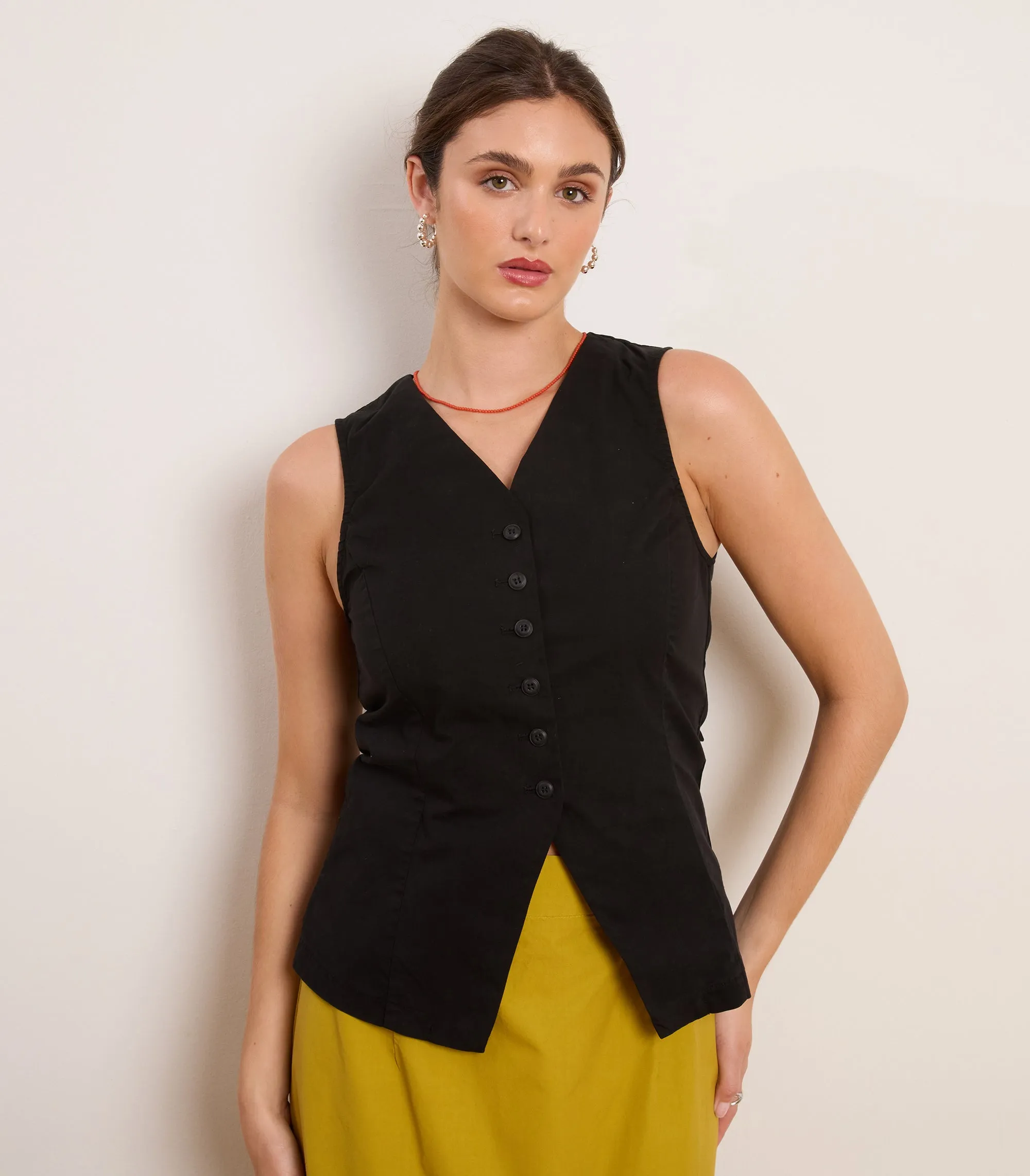 Laura Fitted V-Neck Vest - Black sold by Loup