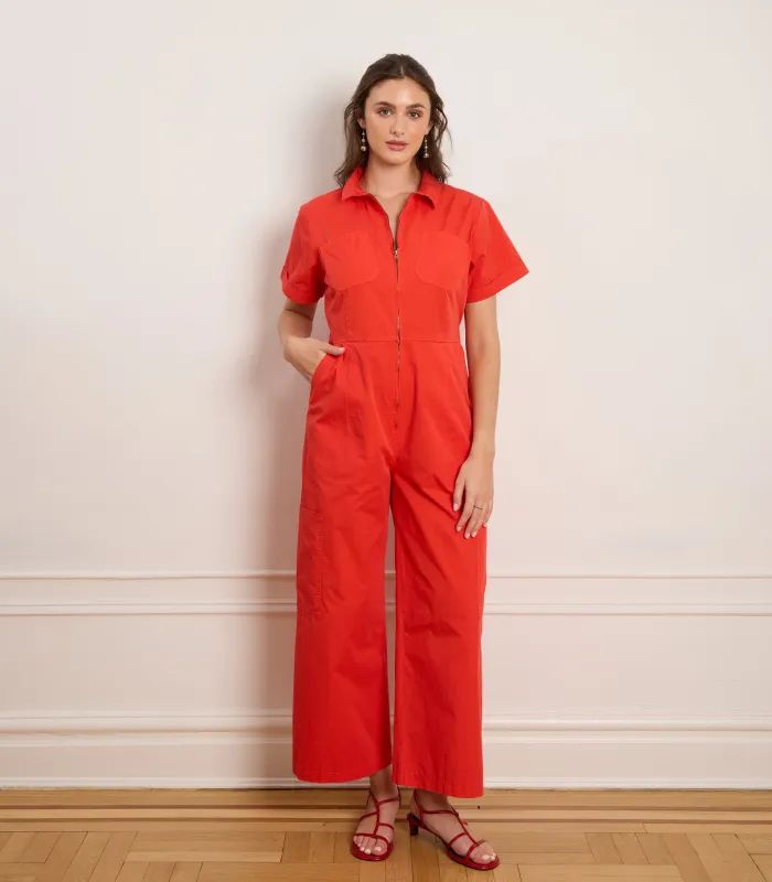 Bella Short Sleeve Cargo Jumpsuit - Tomato sold by Loup