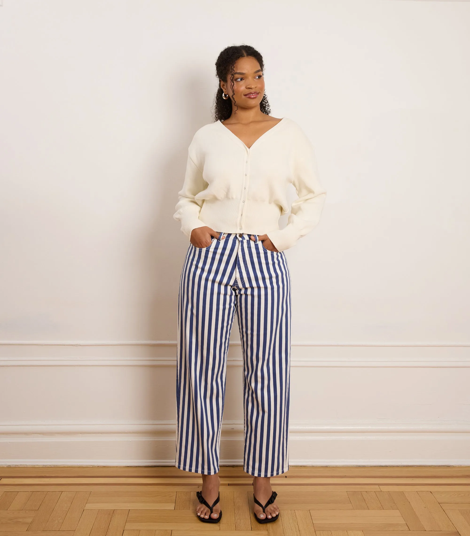 Amelia Barrel Leg Pants - Navy Stripe sold by Loup