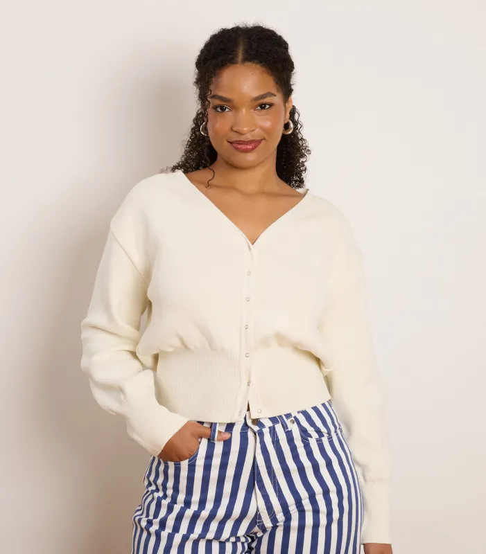 Celia Cropped Snap Cardigan - Cream made by Loup