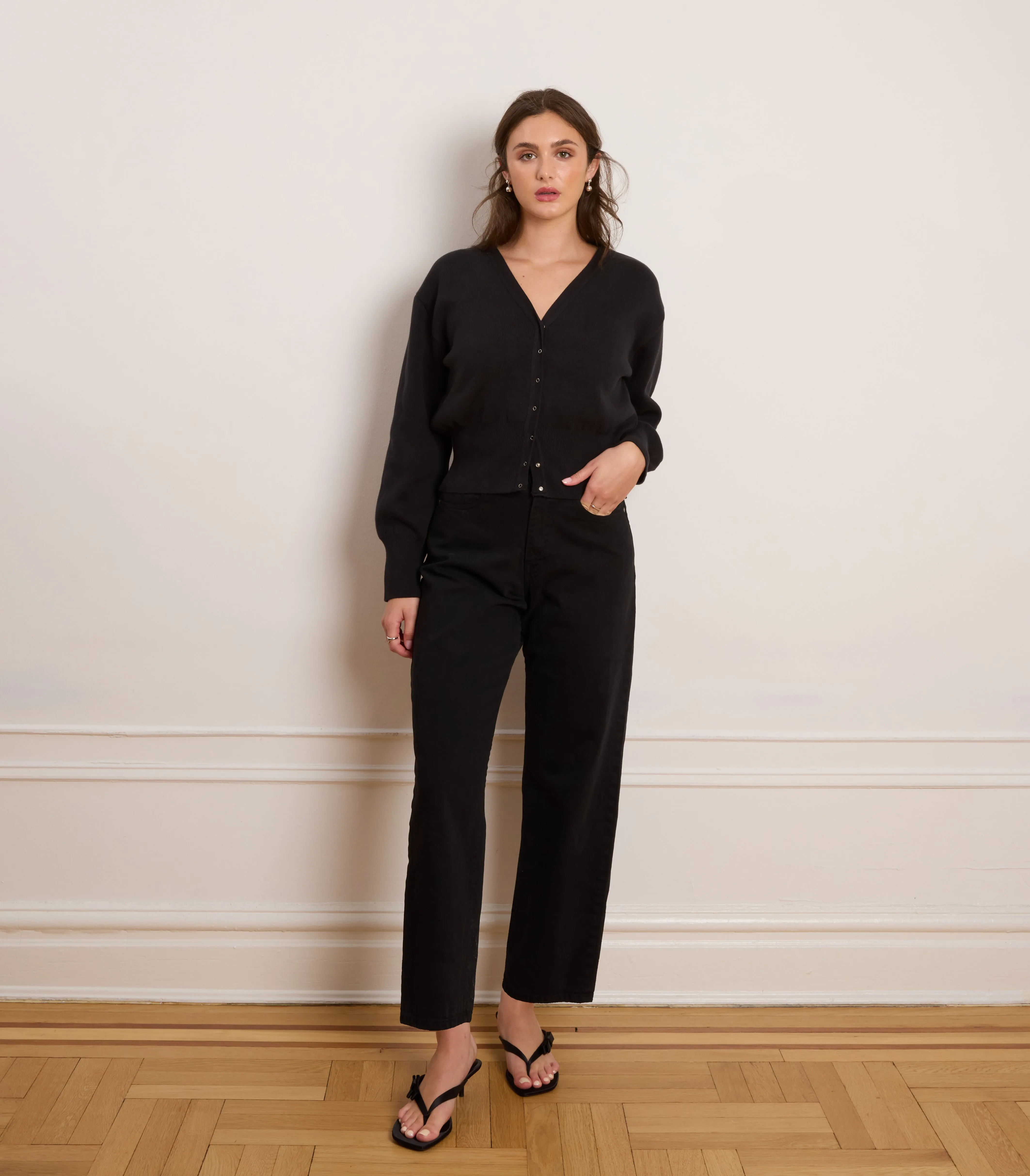 Celia Cropped Snap Cardigan - Black sold by Loup product image thumbnail 5