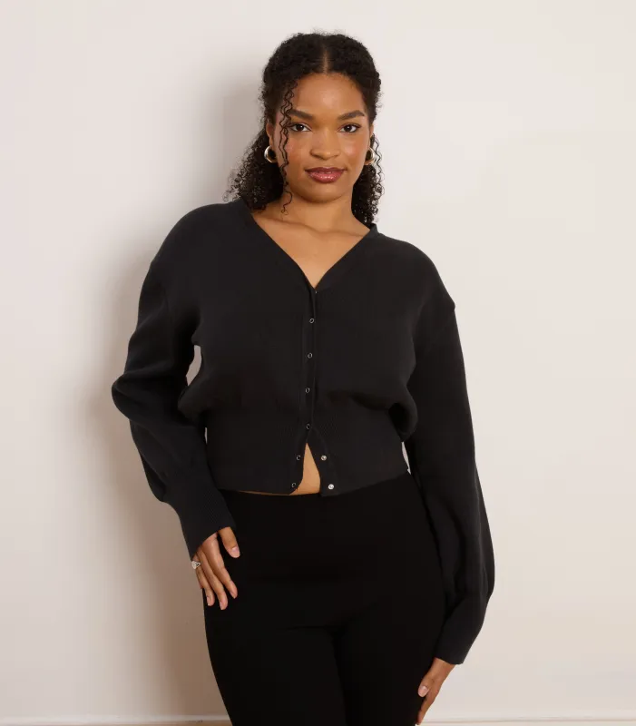 Celia Cropped Snap Cardigan - Black made by Loup