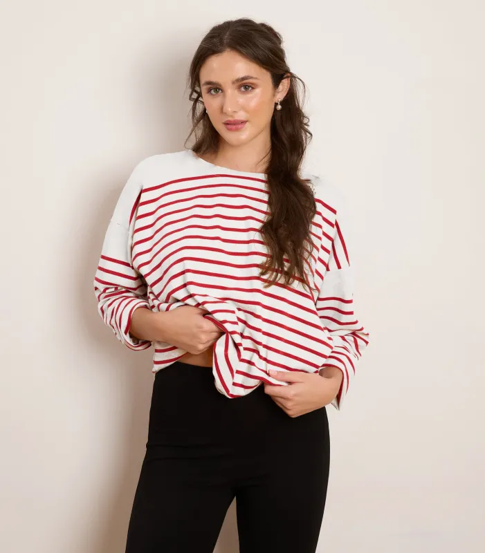 Marianne Oversized Breton Tee - Red Stripe sold by Loup