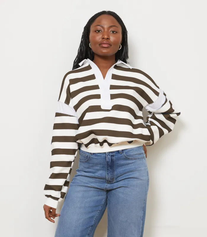 Camilla Collared Sweatshirt - Espresso Stripe sold by Loup