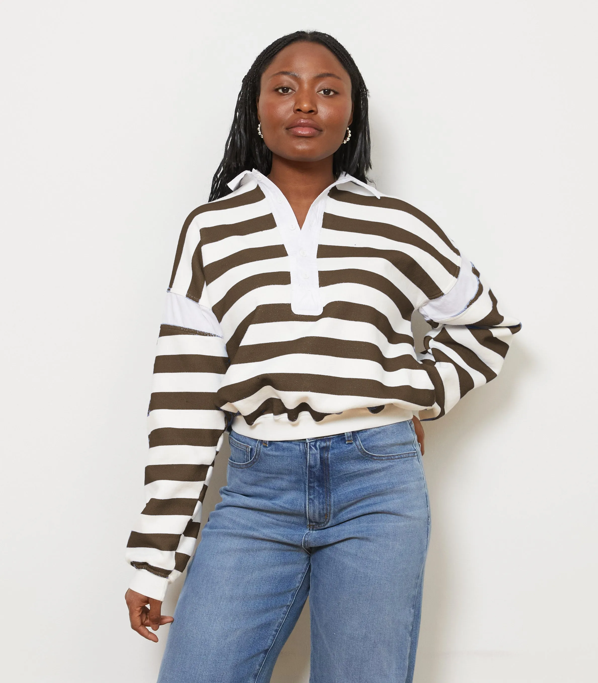 Camilla Collared Sweatshirt - Espresso Stripe sold by Loup