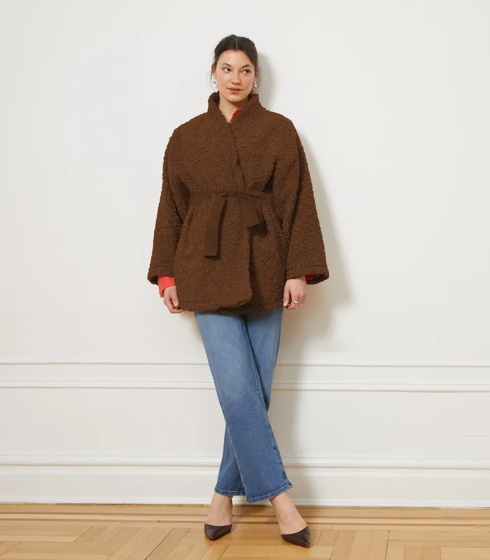 Valentina Sherpa Wrap Coat - Chocolate made by Loup